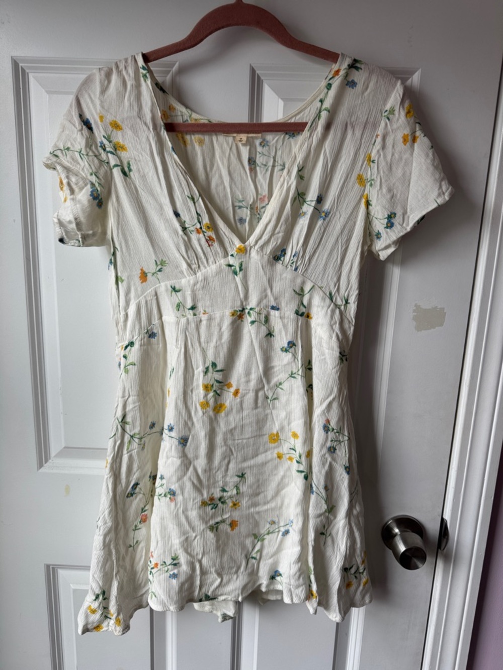 La Hearts Cream Mini Dress with Yellow & Blue Floral Print